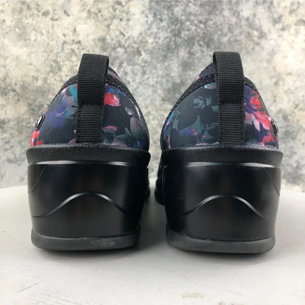 BZees Women's Size 11M Melody Black Multi Floral Print Wedge Heel Slip On Pumps